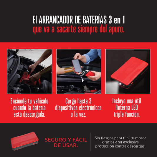 Arrancador Baterías Portátil 3 en 1
